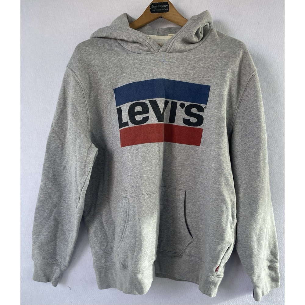 Levis Hoodie Grey Batwing Logo Graphic Sweatshirt Mens Size L